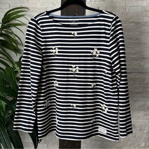 Talbots Navy Blue Stripe Spring Floral Authentic Cotton Long Sleeve Tee Size MP